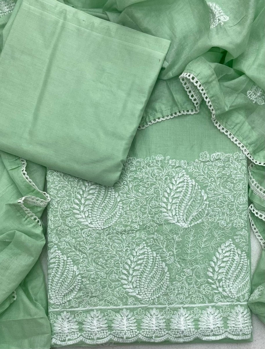 Cotton Chikankari Suit Set D2 (Pastel Green) - Yanchi