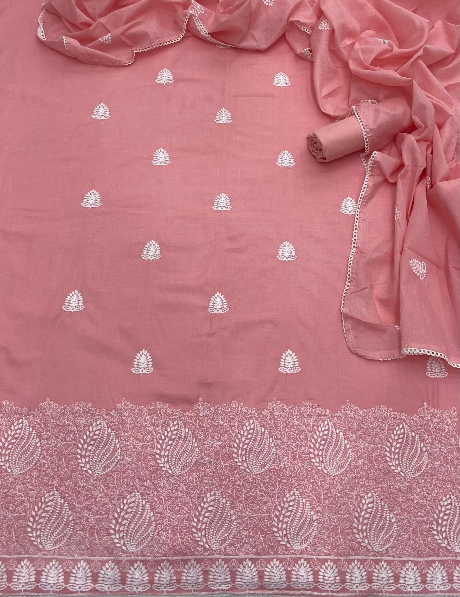 Cotton Chikankari Suit Set D2 (Peach) - Yanchi
