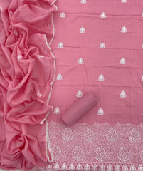 Cotton Chikankari Suit Set D2 (Peach Pink) - Yanchi