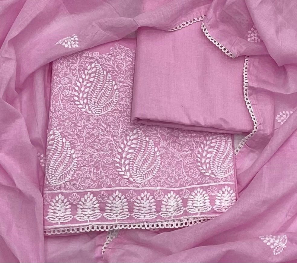 Cotton Chikankari Suit Set D2 (Pink) - Yanchi