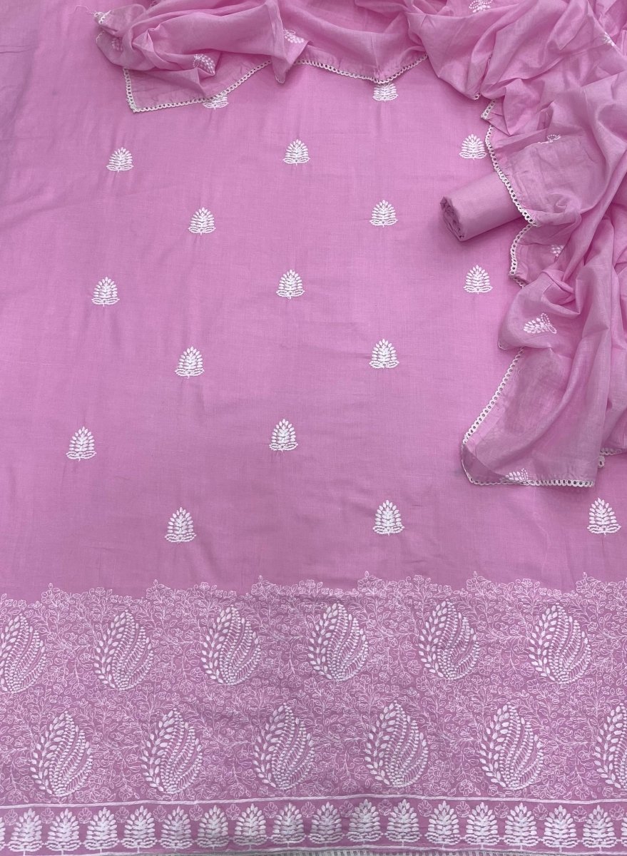 Cotton Chikankari Suit Set D2 (Pink) - Yanchi