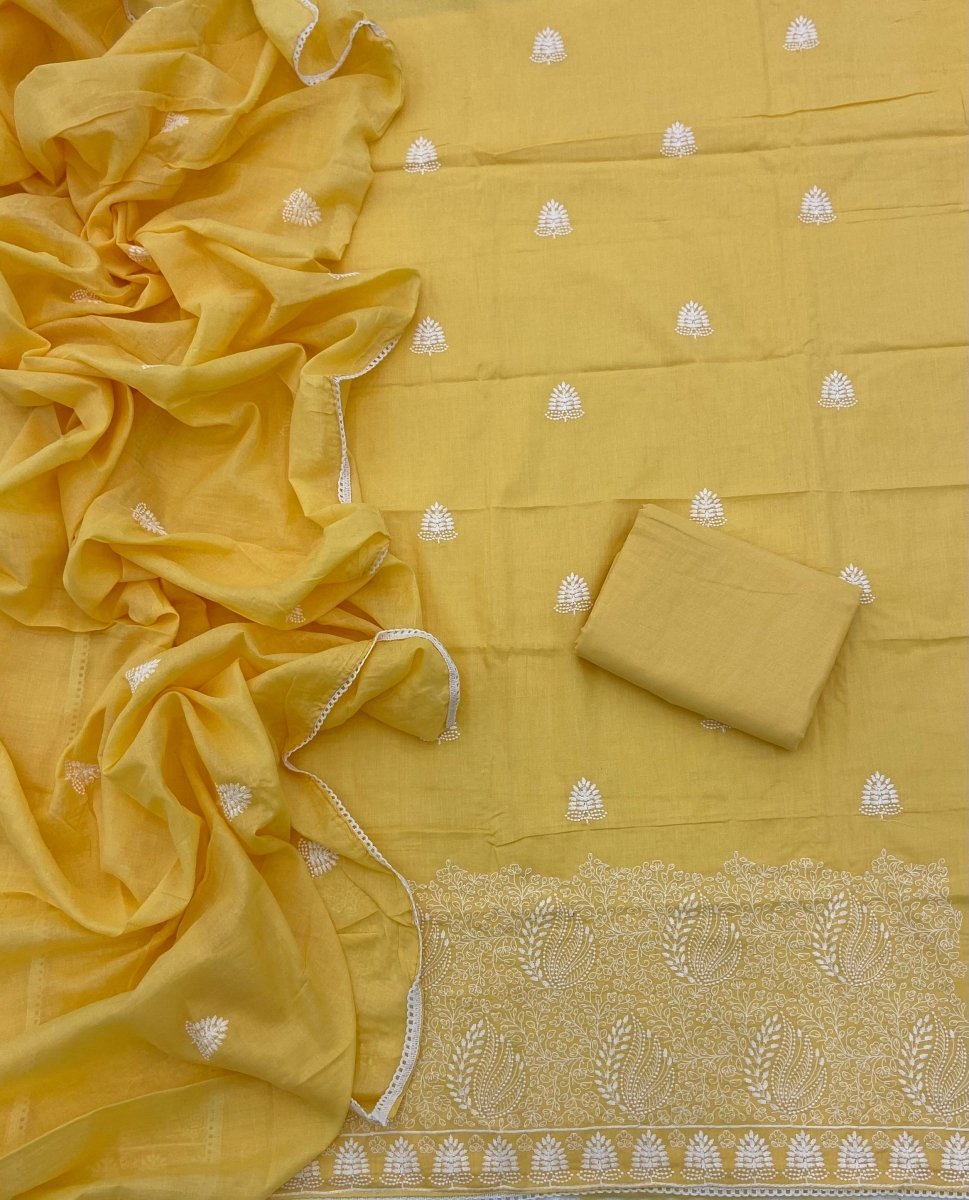 Cotton Chikankari Suit Set D2 (Yellow) - Yanchi