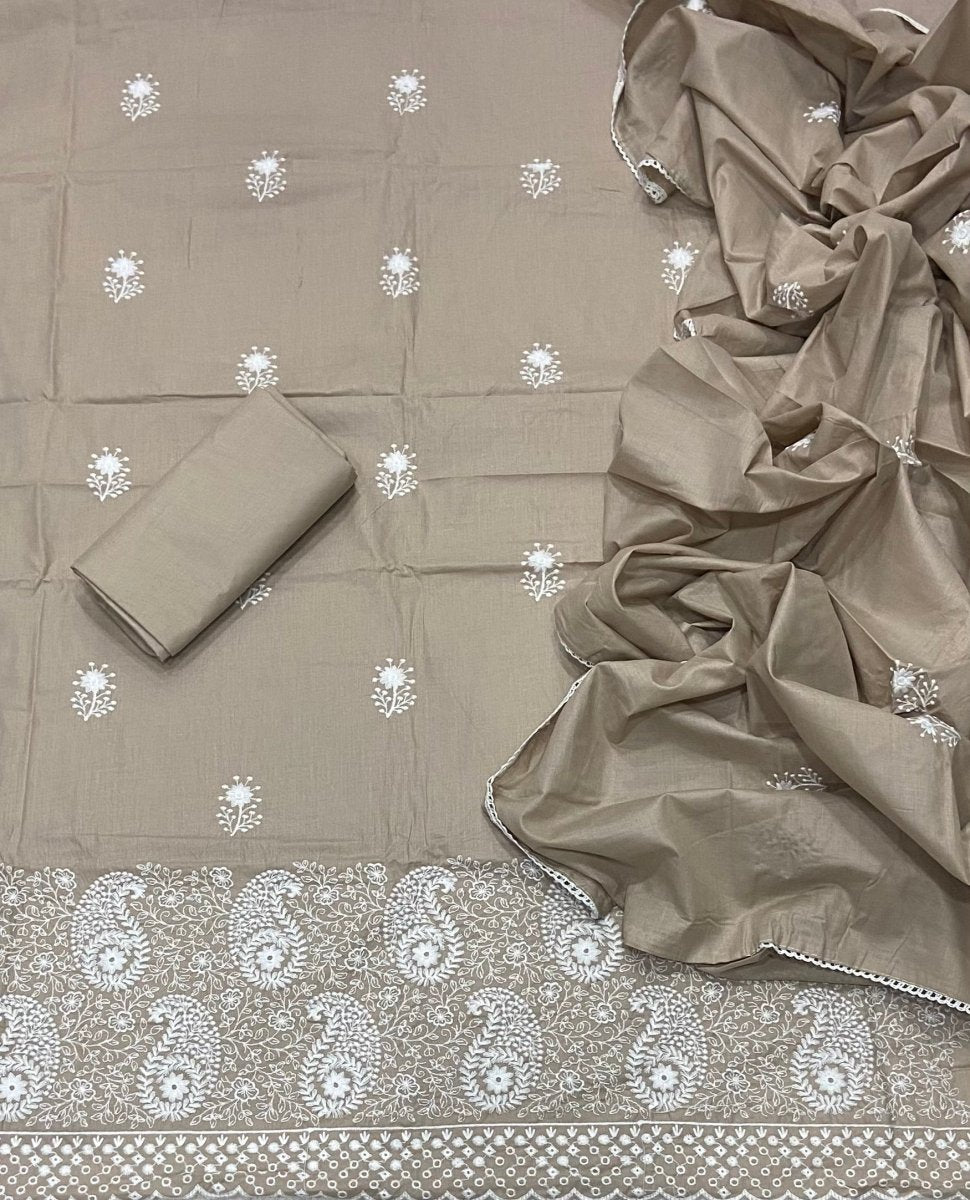 Cotton Chikankari Suit Set D3 (Brown) - Yanchi