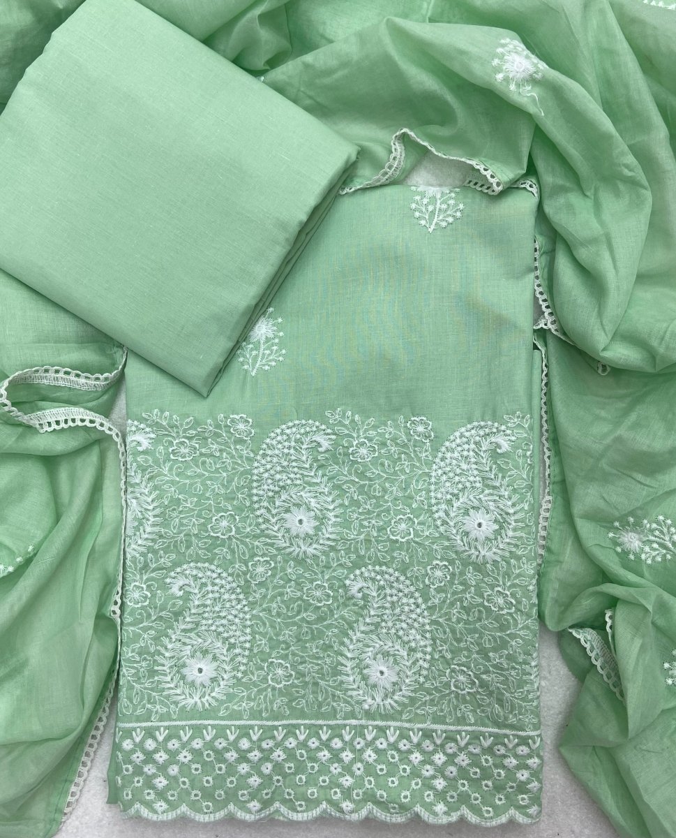 Cotton Chikankari Suit Set D3 (Green) - Yanchi