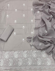 Cotton Chikankari Suit Set D3 (Grey) - Yanchi