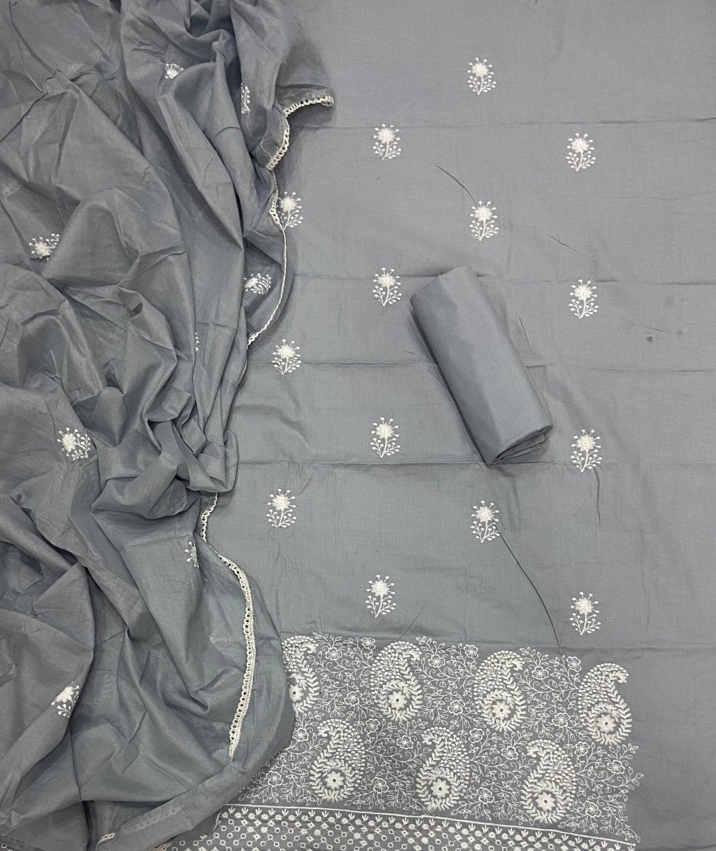 Cotton Chikankari Suit Set D3 (Grey) - Yanchi