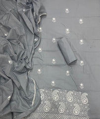 Cotton Chikankari Suit Set D3 (Grey) - Yanchi