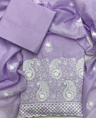 Cotton Chikankari Suit Set D3 (Lavender) - Yanchi