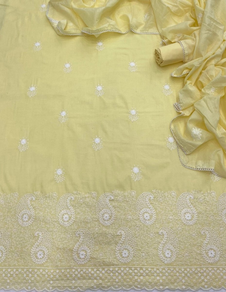 Cotton Chikankari Suit Set D3 (Lemon Yellow) - Yanchi