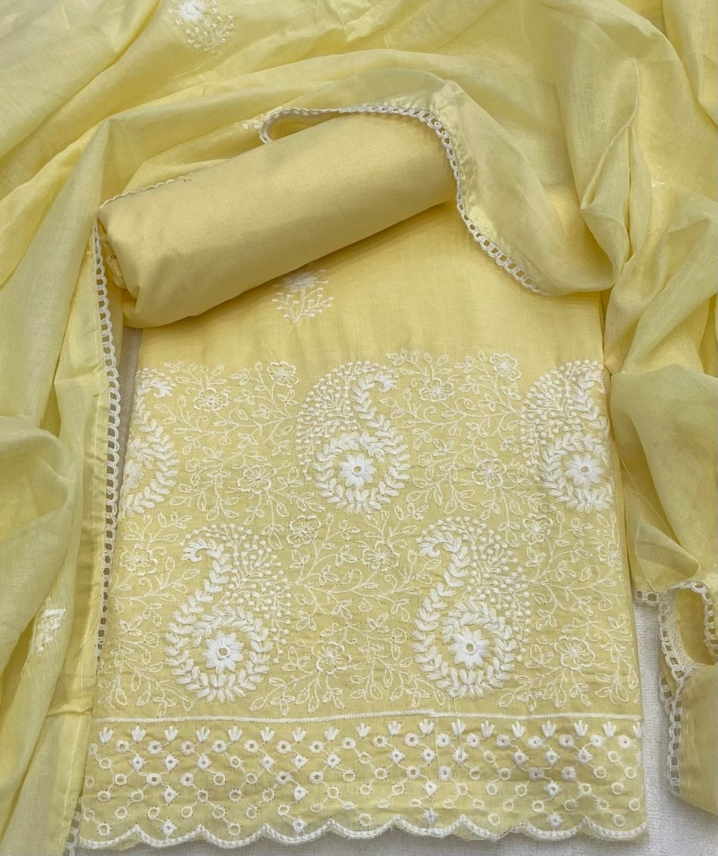 Cotton Chikankari Suit Set D3 (Lemon Yellow) - Yanchi