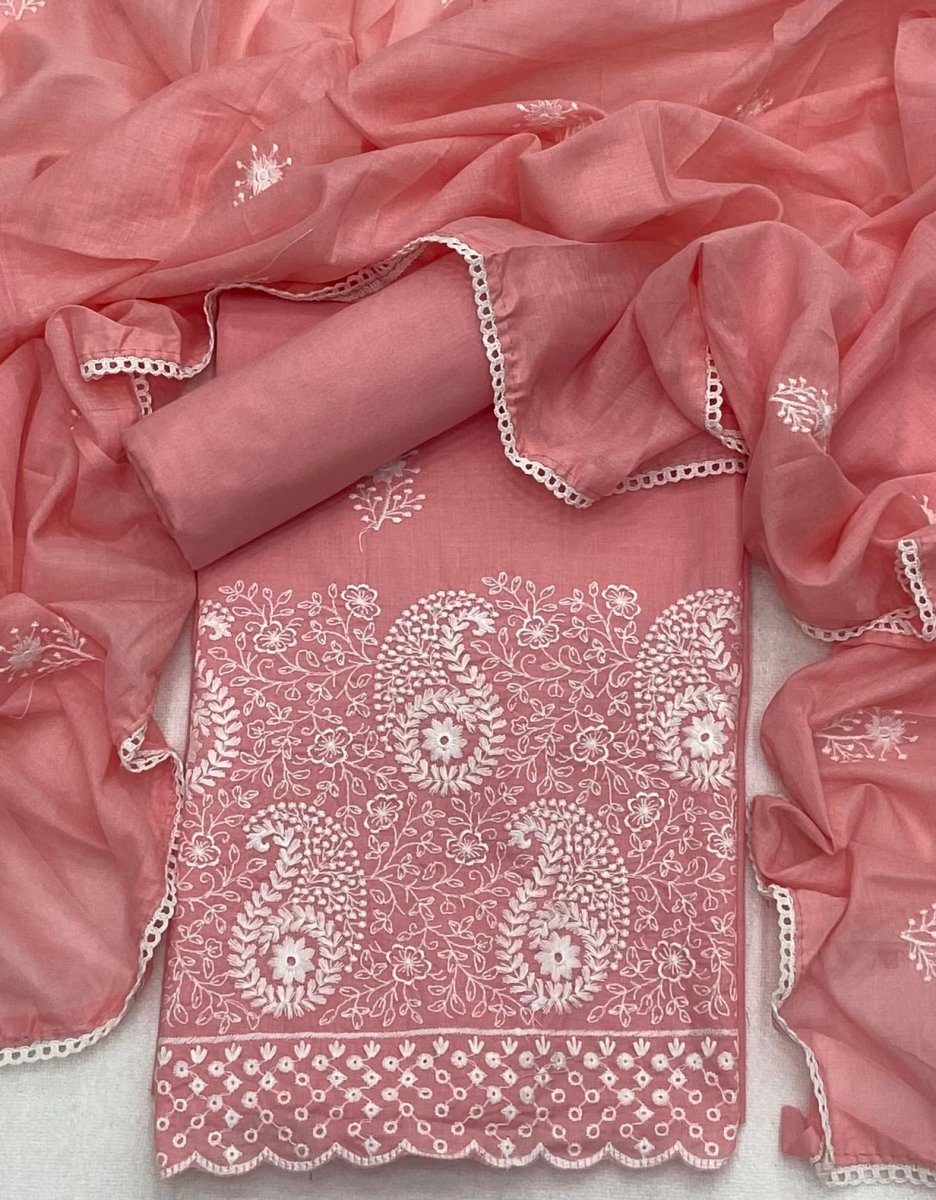 Cotton Chikankari Suit Set D3 (Peach) - Yanchi