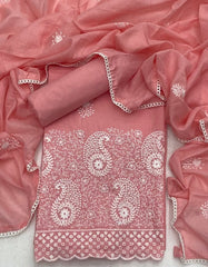 Cotton Chikankari Suit Set D3 (Peach) - Yanchi