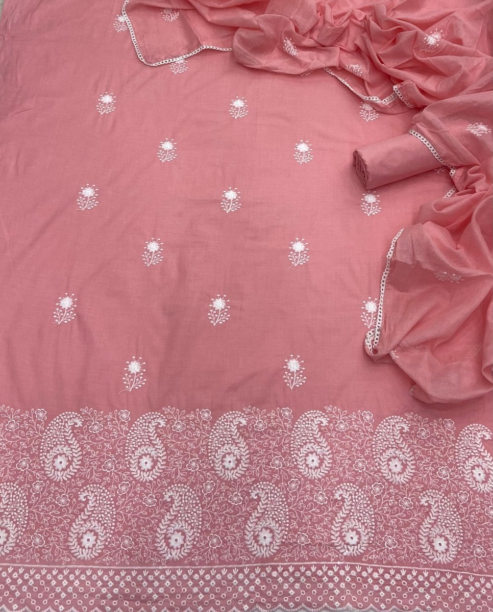 Cotton Chikankari Suit Set D3 (Peach) - Yanchi