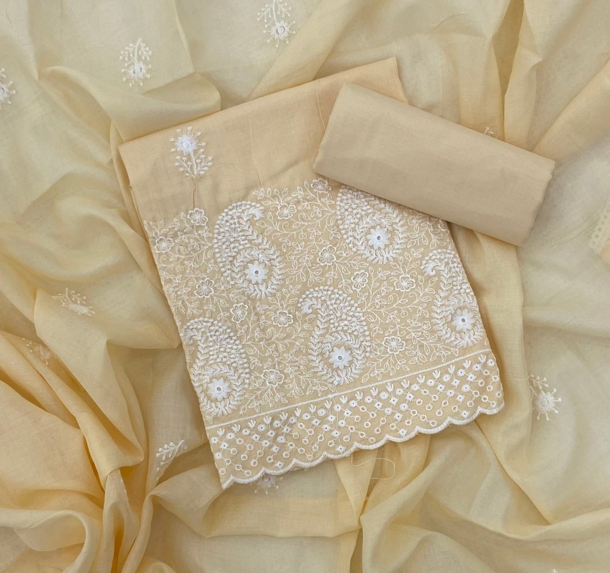 Cotton Chikankari Suit Set D3 (Soft Yellow) - Yanchi