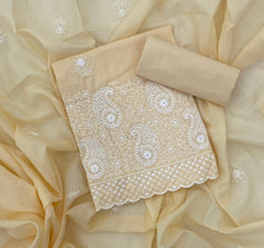 Cotton Chikankari Suit Set D3 (Soft Yellow) - Yanchi