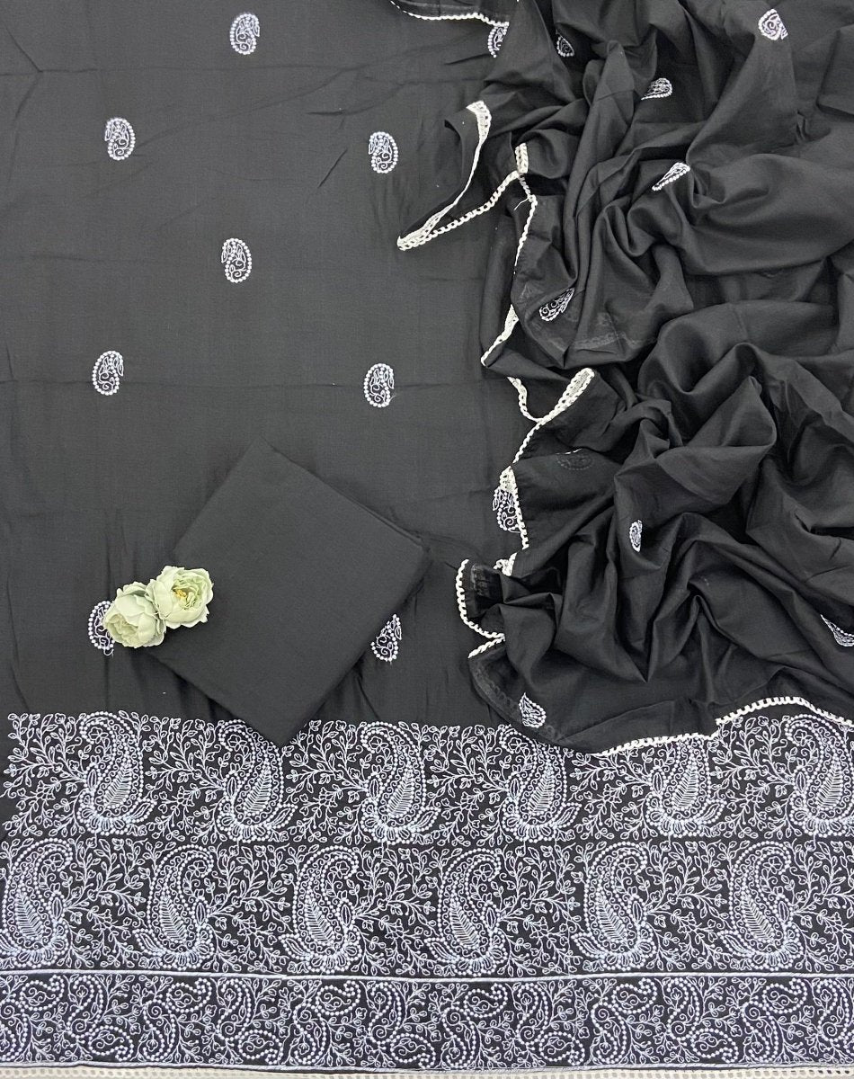 Cotton Chikankari Suit Set D4 (Black) - Yanchi
