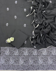Cotton Chikankari Suit Set D4 (Black) - Yanchi