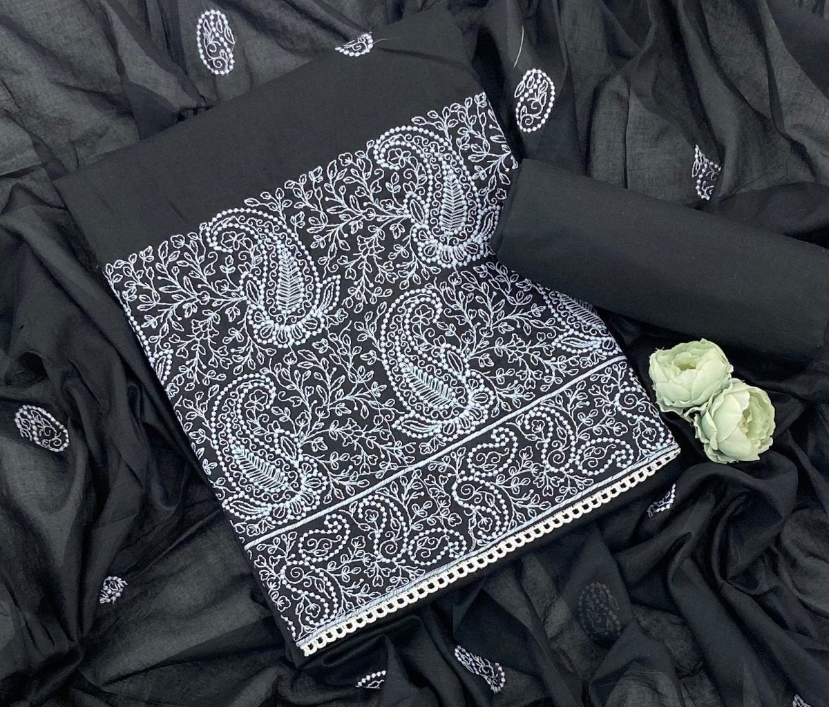 Cotton Chikankari Suit Set D4 (Black) - Yanchi