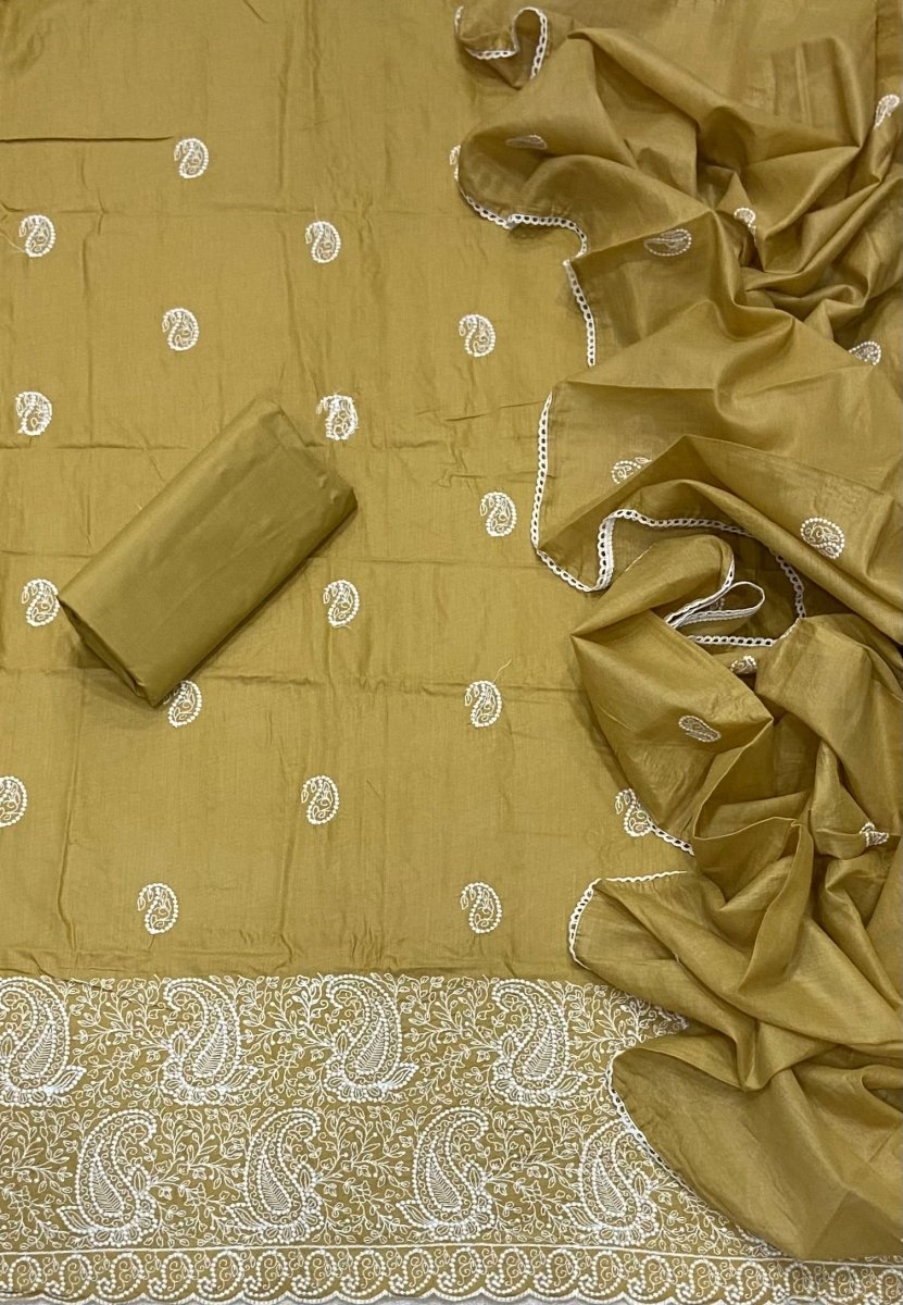 Cotton Chikankari Suit Set D4 (Golden - Brown) - Yanchi