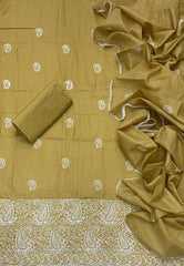 Cotton Chikankari Suit Set D4 (Golden - Brown) - Yanchi