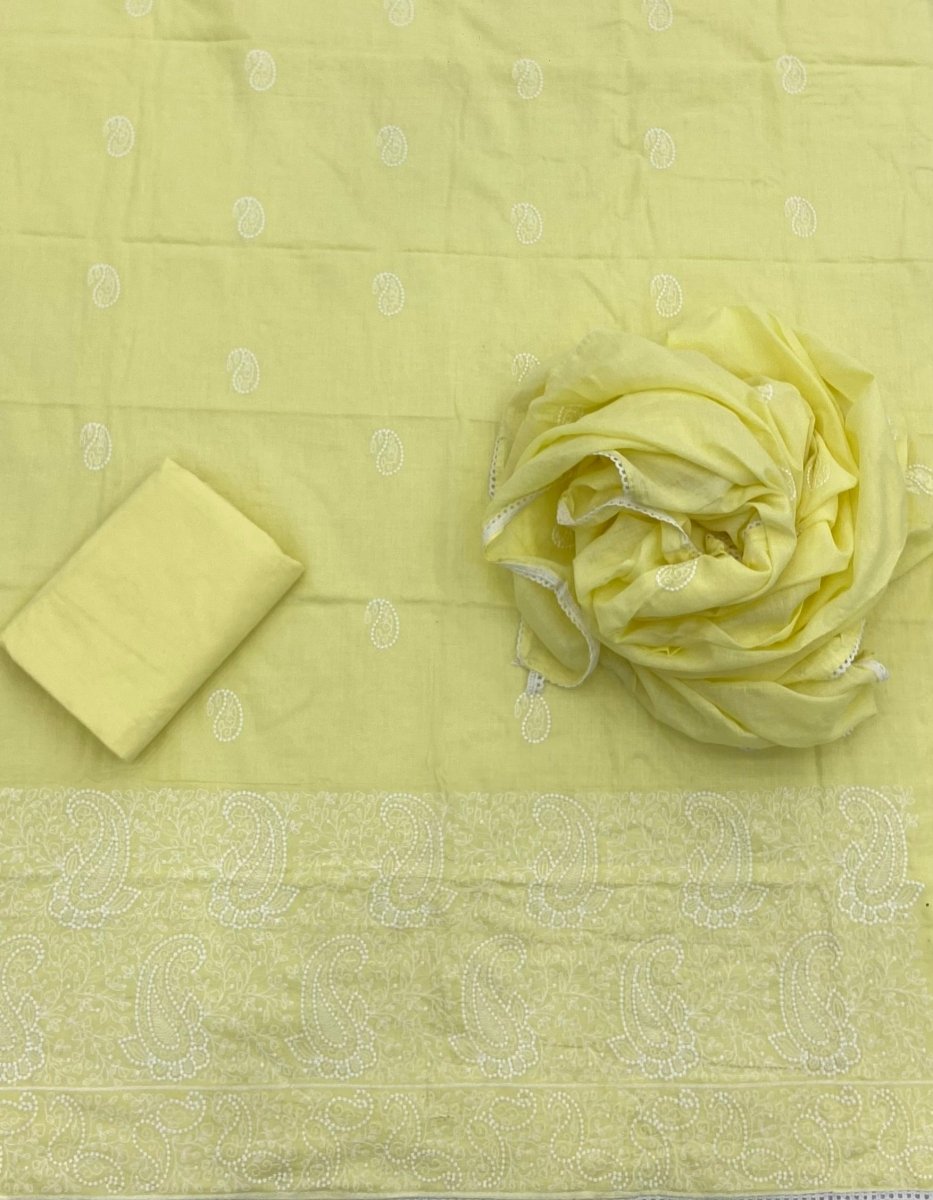 Cotton Chikankari Suit Set D4 (Lemon - Yellow) - Yanchi