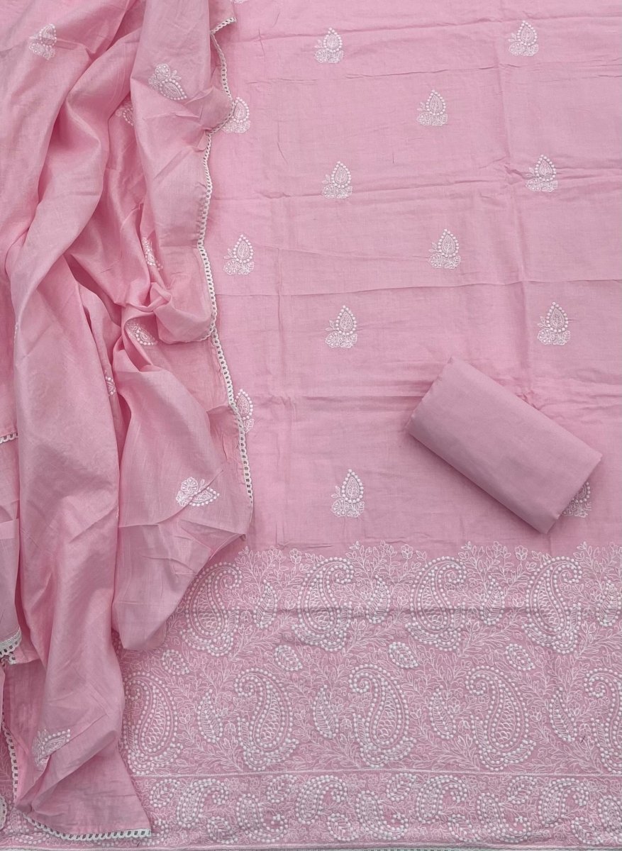 Cotton Chikankari Suit Set D4 (Light - Pink) - Yanchi