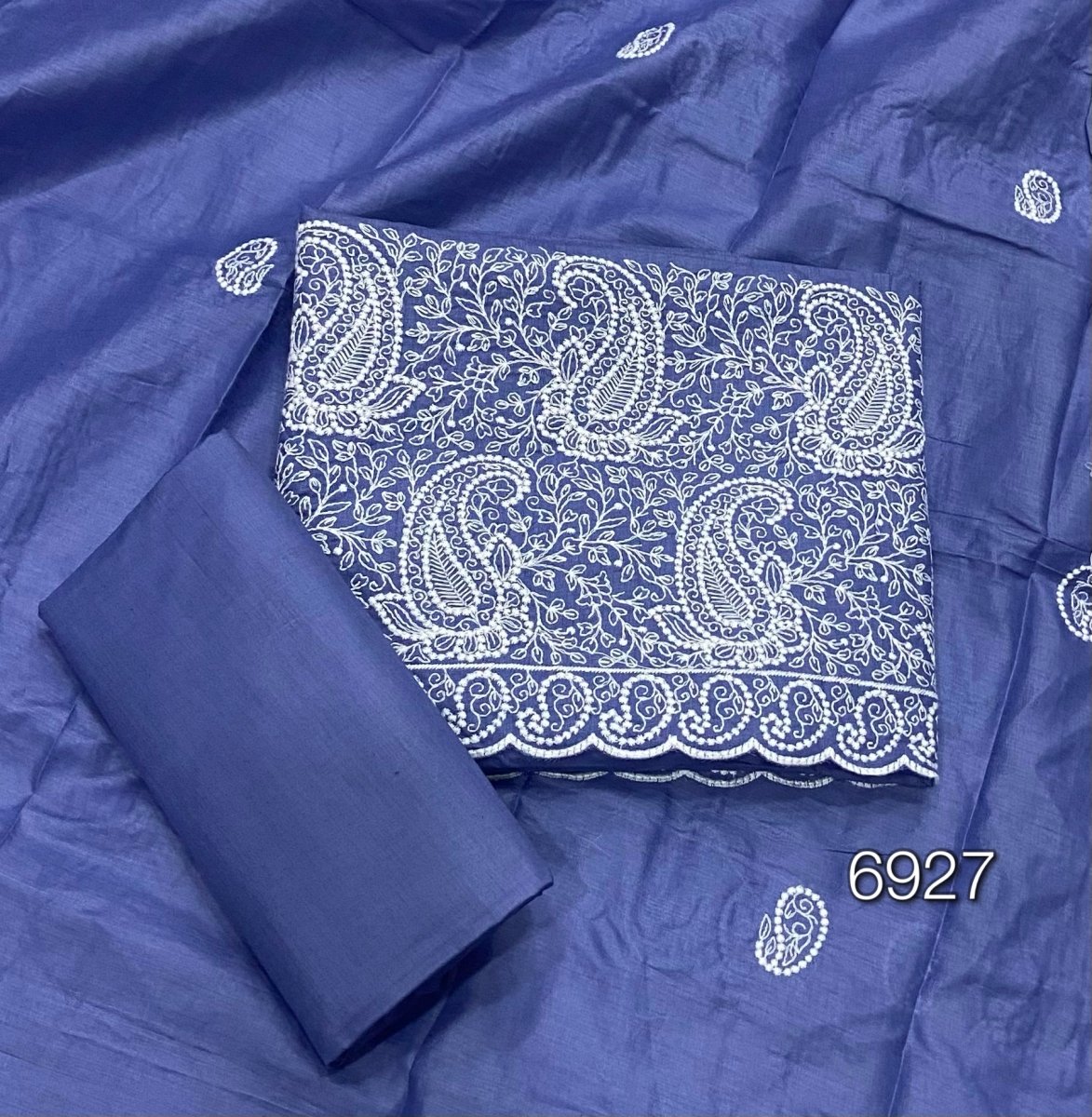 Cotton Chikankari Suit Set D4 (Navy - Blue) - Yanchi