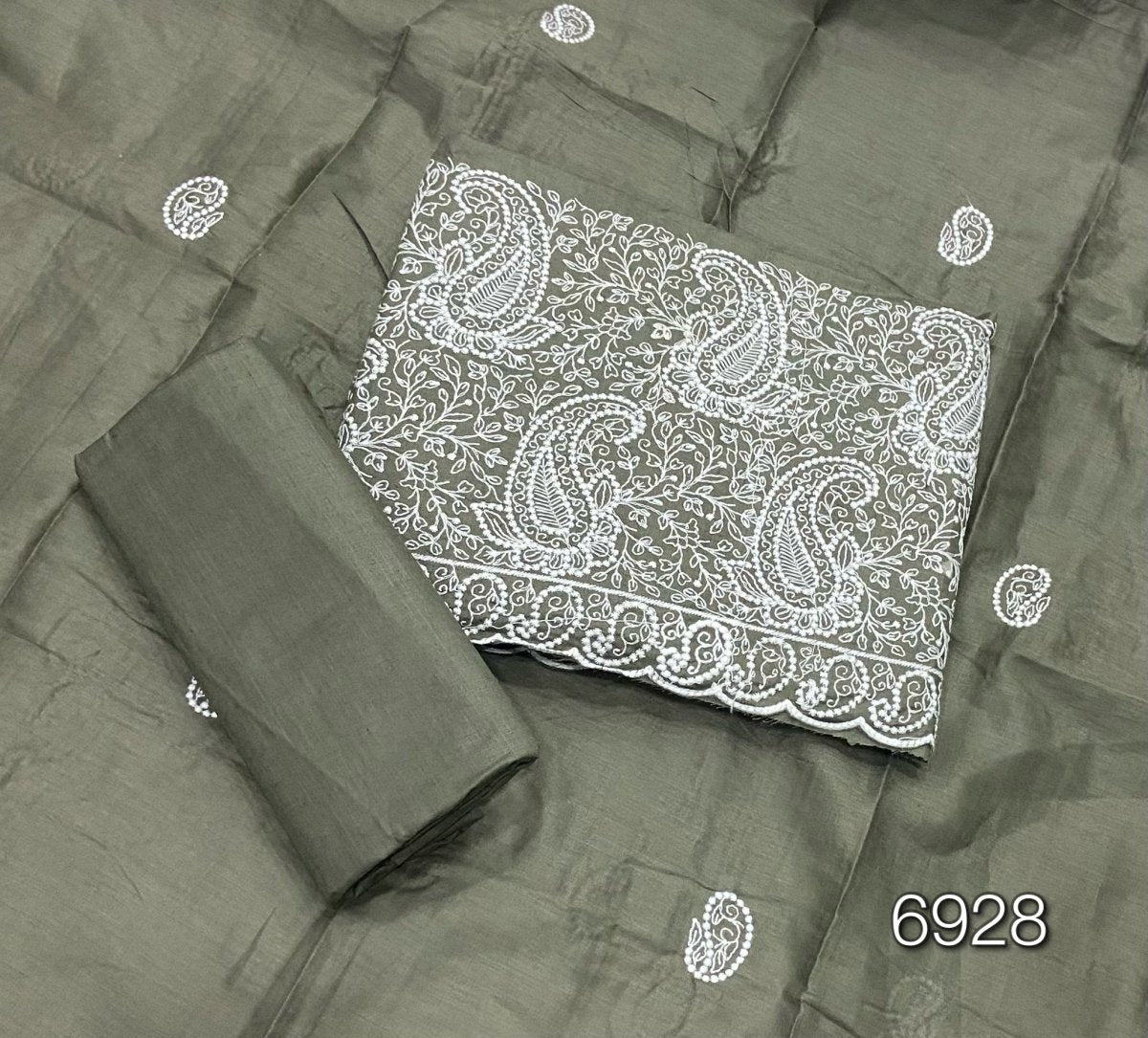 Cotton Chikankari Suit Set D4 (Olive) - Yanchi