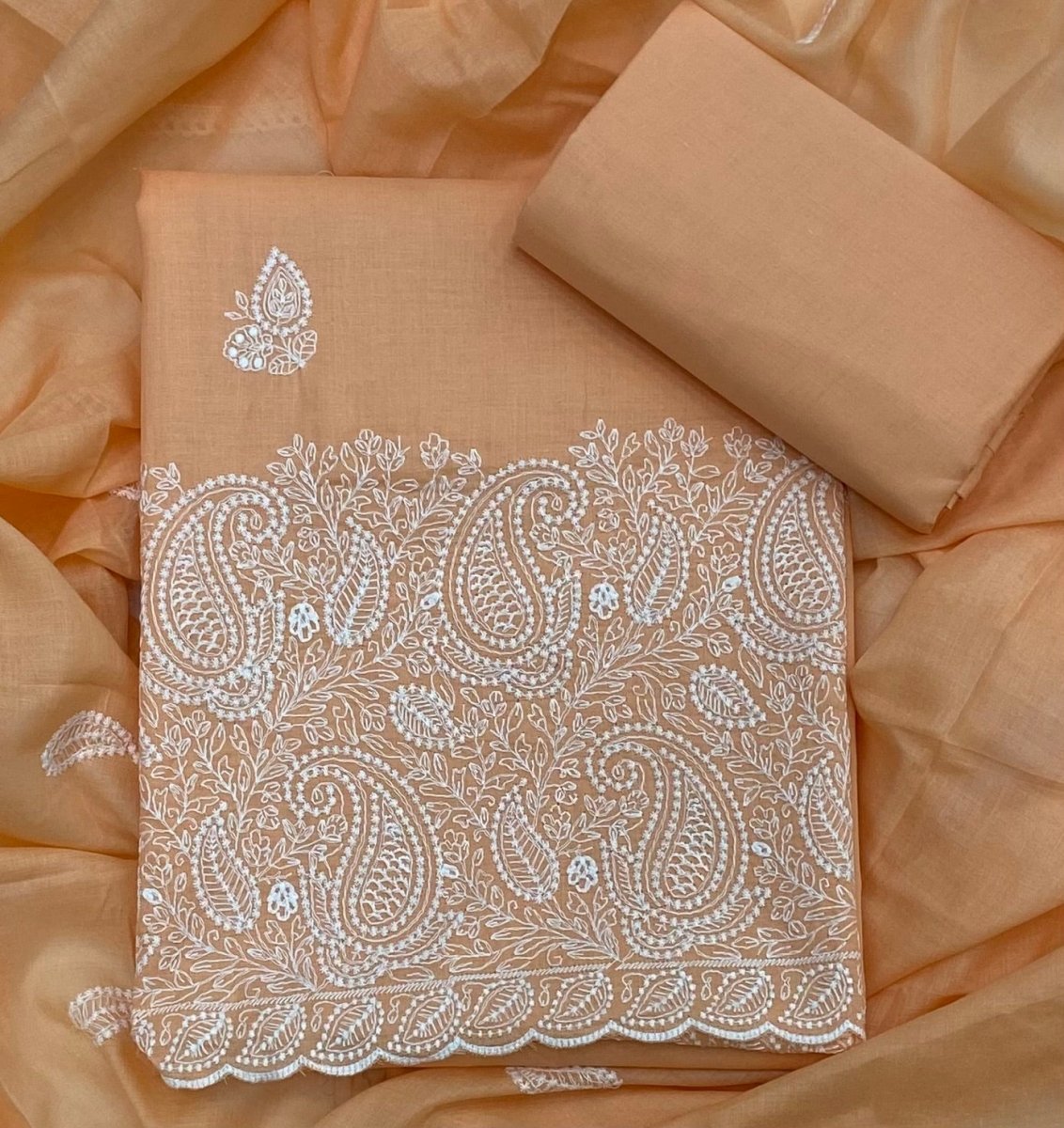 Cotton Chikankari Suit Set D4 (Orange) - Yanchi