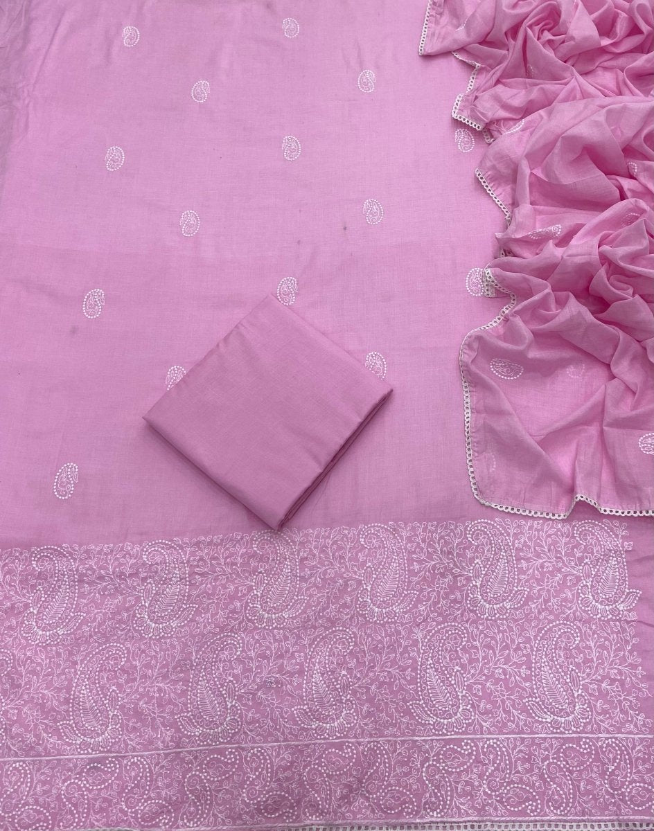 Cotton Chikankari Suit Set D4 (Pink) - Yanchi
