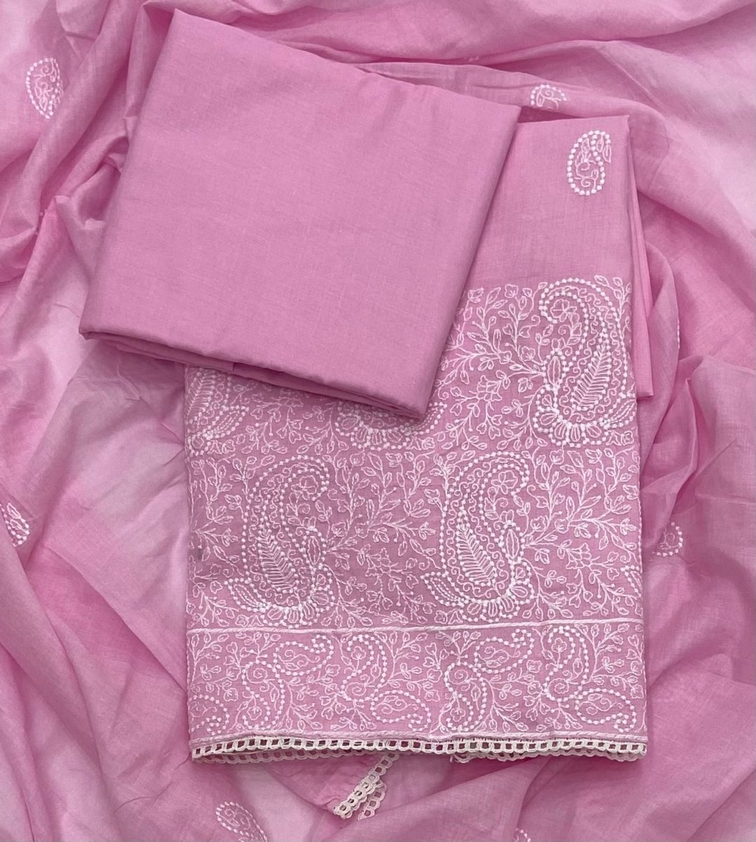 Cotton Chikankari Suit Set D4 (Pink) - Yanchi