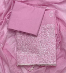 Cotton Chikankari Suit Set D4 (Pink) - Yanchi