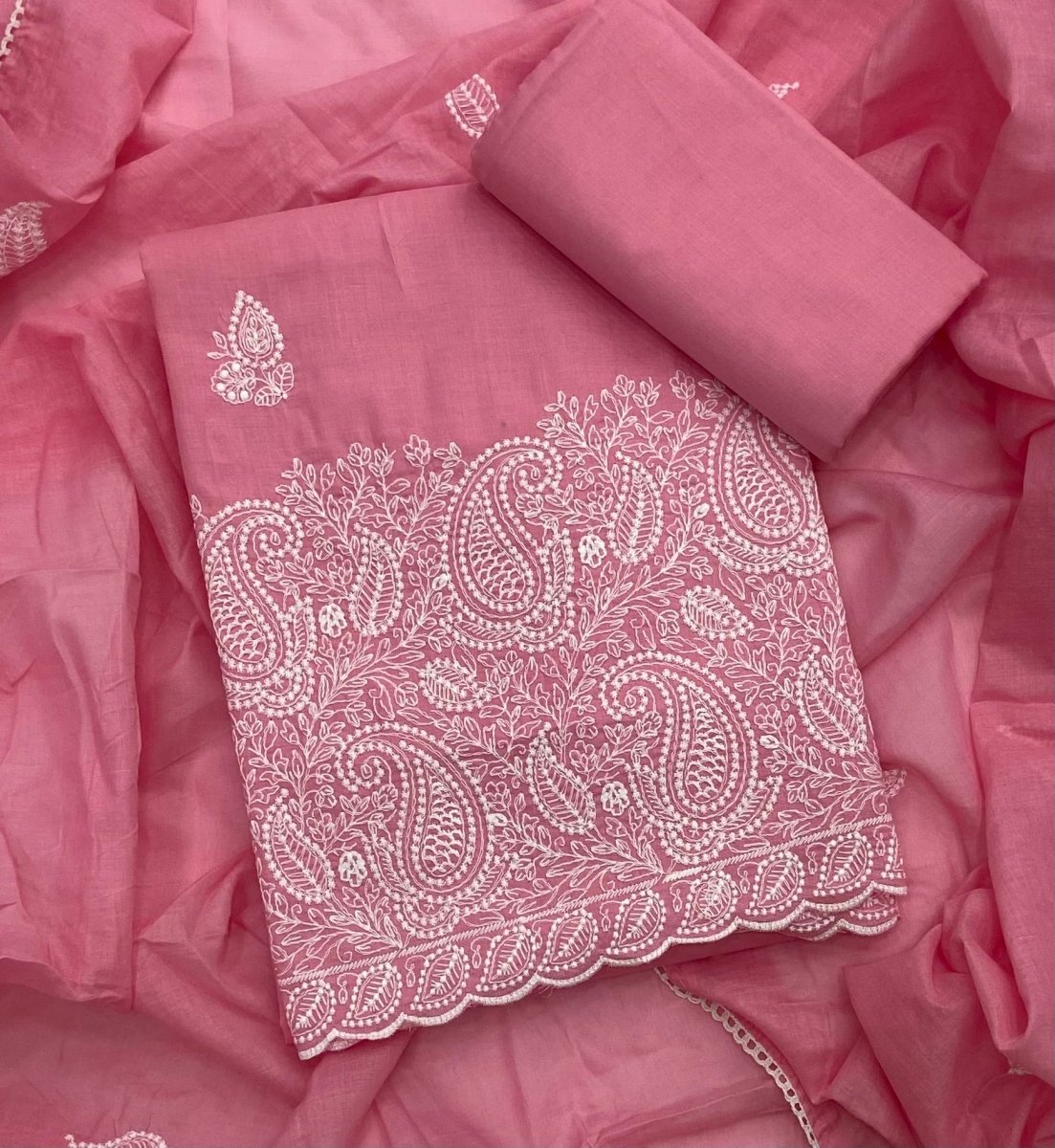 Cotton Chikankari Suit Set D4 (Pink Peach) - Yanchi