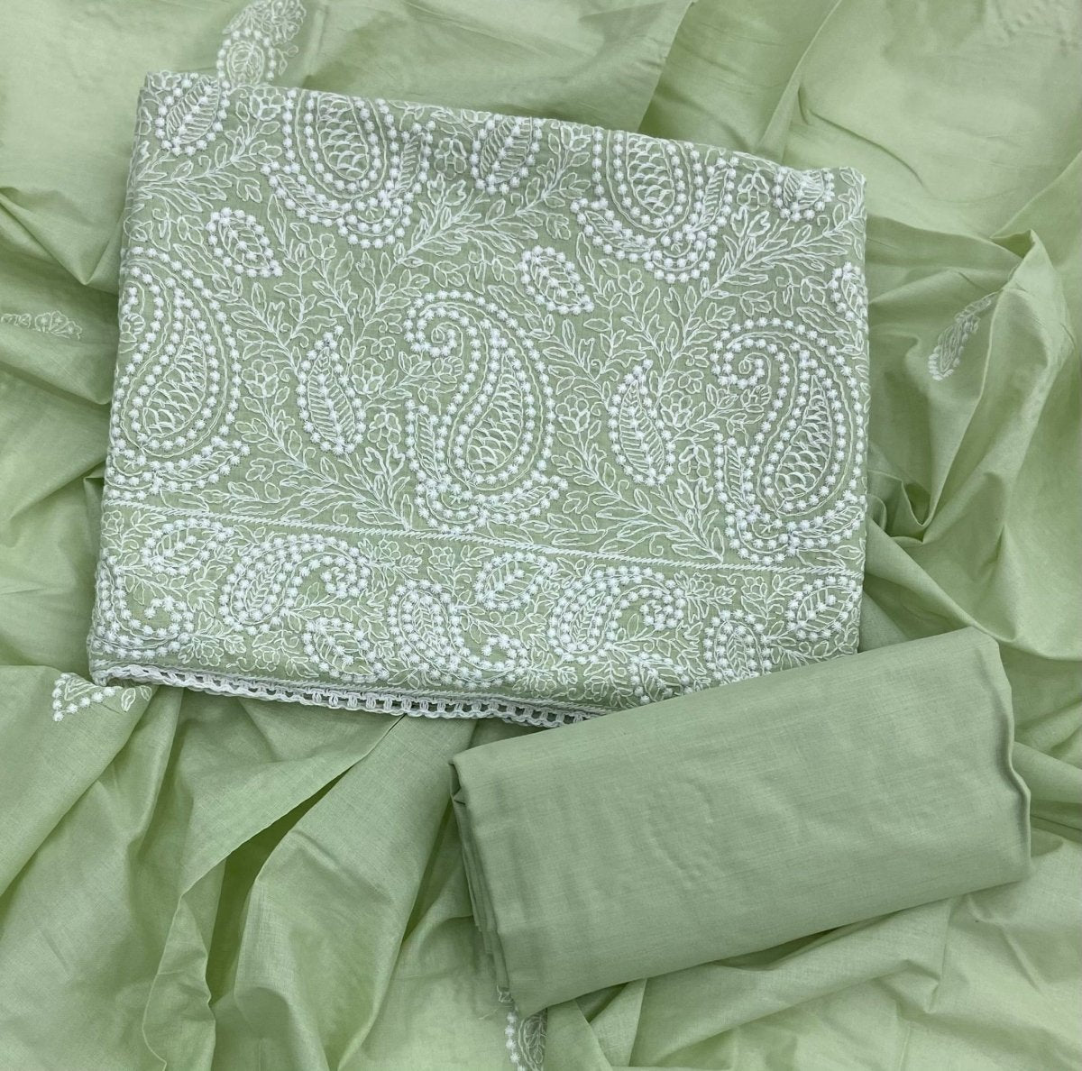 Cotton Chikankari Suit Set D4 (Pista Green) - Yanchi