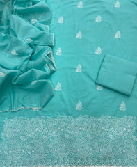 Cotton Chikankari Suit Set D4 (Sea Blue) - Yanchi