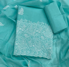 Cotton Chikankari Suit Set D4 (Sea Blue) - Yanchi