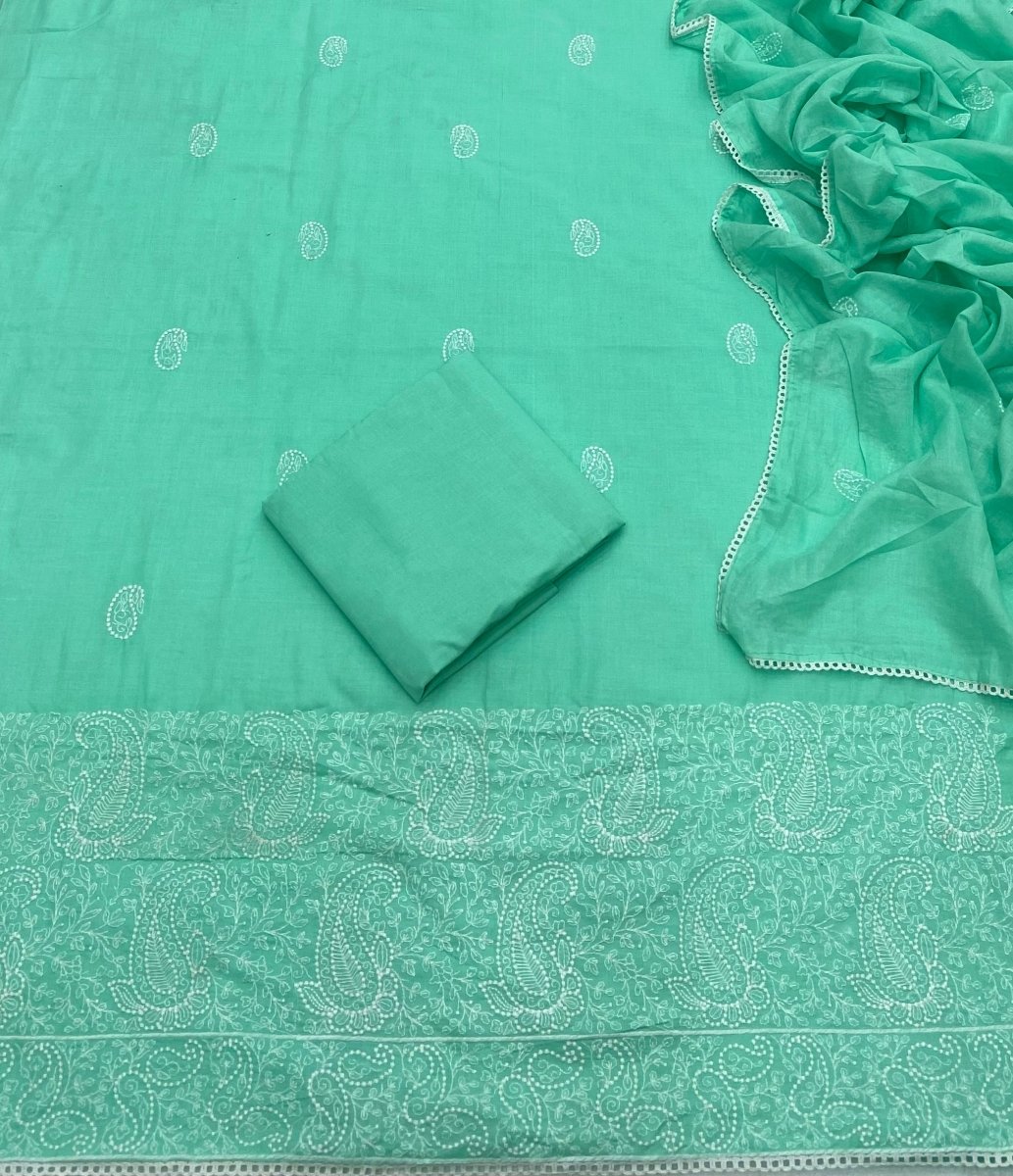 Cotton Chikankari Suit Set D4 (Sea Green) - Yanchi