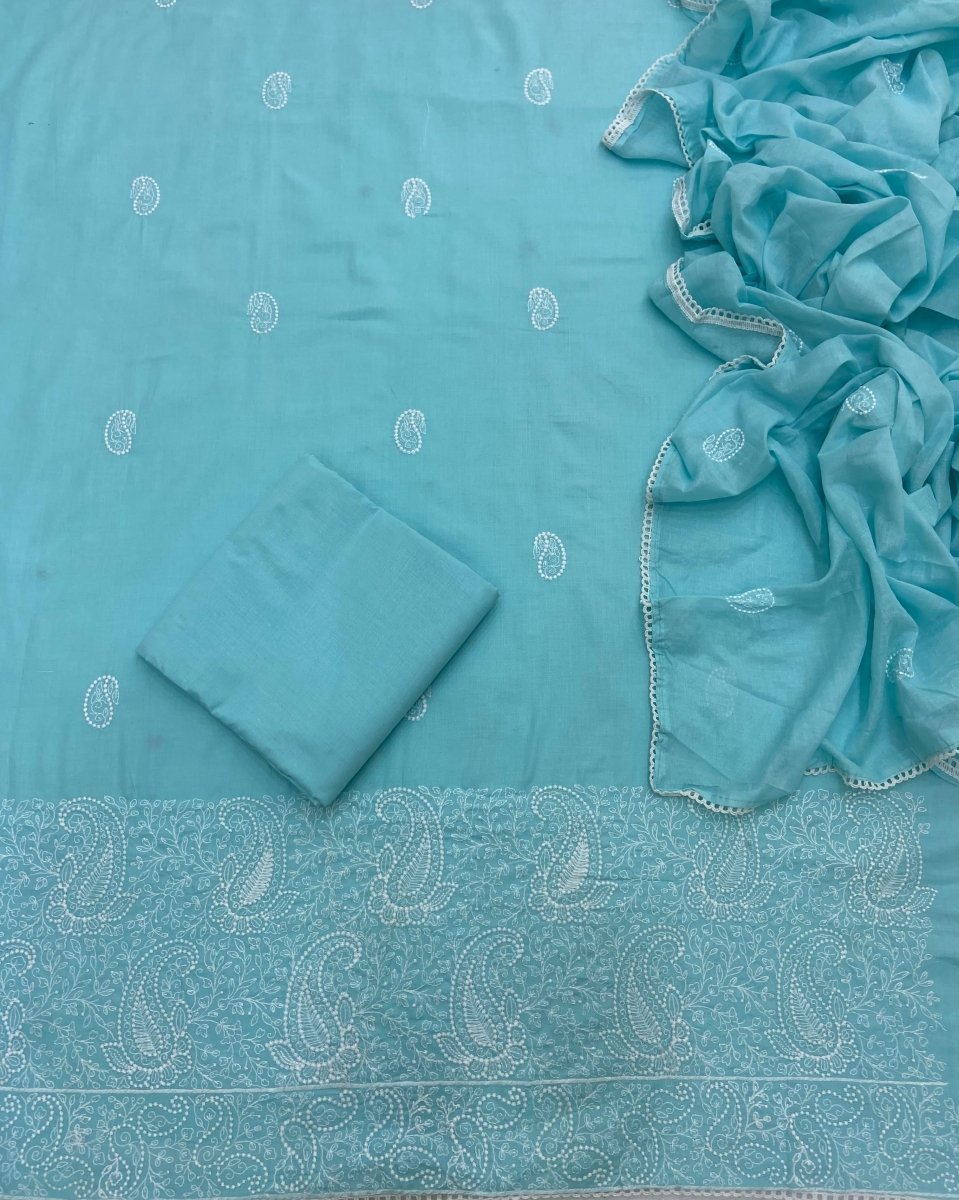 Cotton Chikankari Suit Set D4 (Sky Blue) - Yanchi