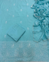 Cotton Chikankari Suit Set D4 (Sky Blue) - Yanchi