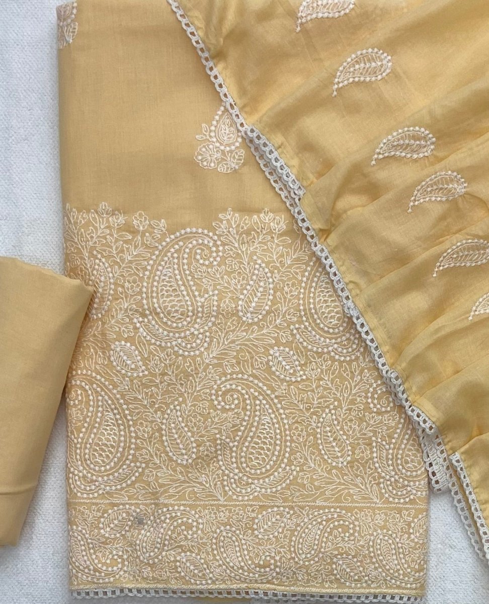 Cotton Chikankari Suit Set D4 (Yellow) - Yanchi