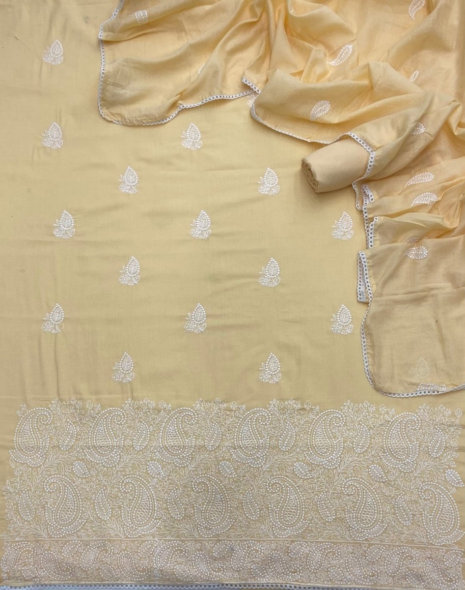 Cotton Chikankari Suit Set D4 (Yellow) - Yanchi