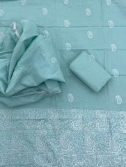 Cotton Chikankari Suit Set D4(Light - Blue) - Yanchi