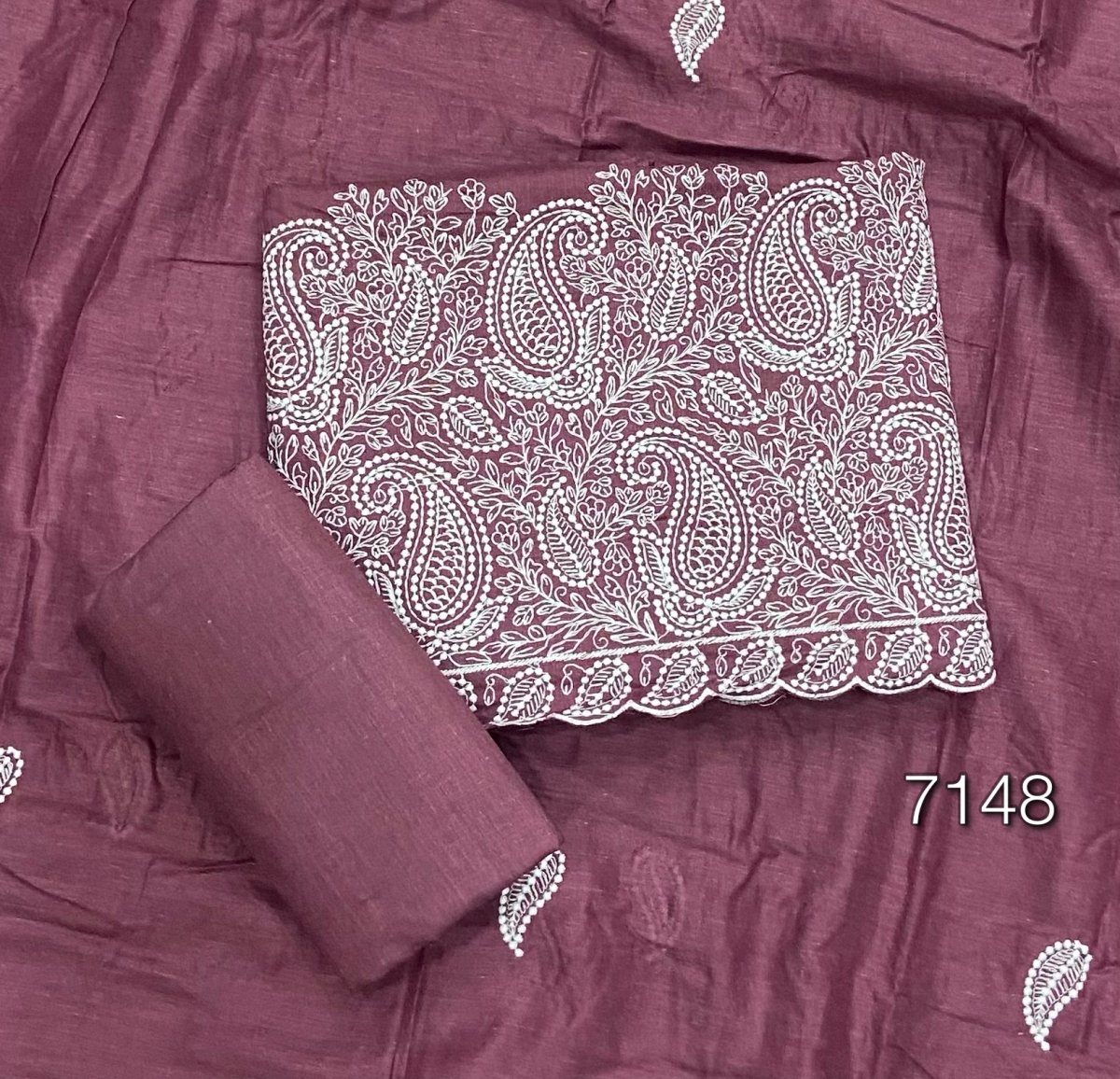 Cotton Chikankari Suit Set D4(Wine) - Yanchi