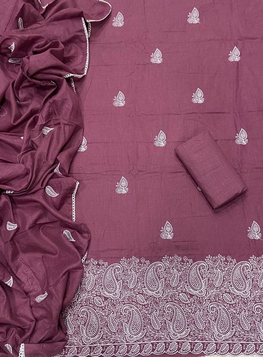 Cotton Chikankari Suit Set D4(Wine) - Yanchi