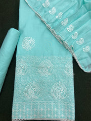 Cotton Chikankari Suit Set D5 (Blue) - Yanchi