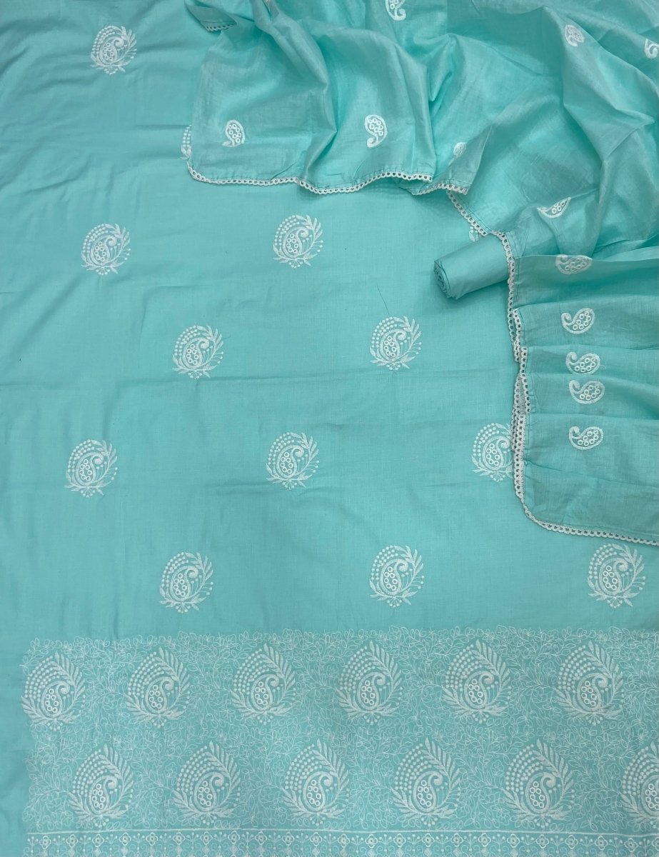 Cotton Chikankari Suit Set D5 (Blue) - Yanchi