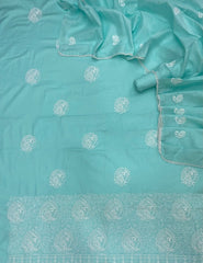 Cotton Chikankari Suit Set D5 (Blue) - Yanchi