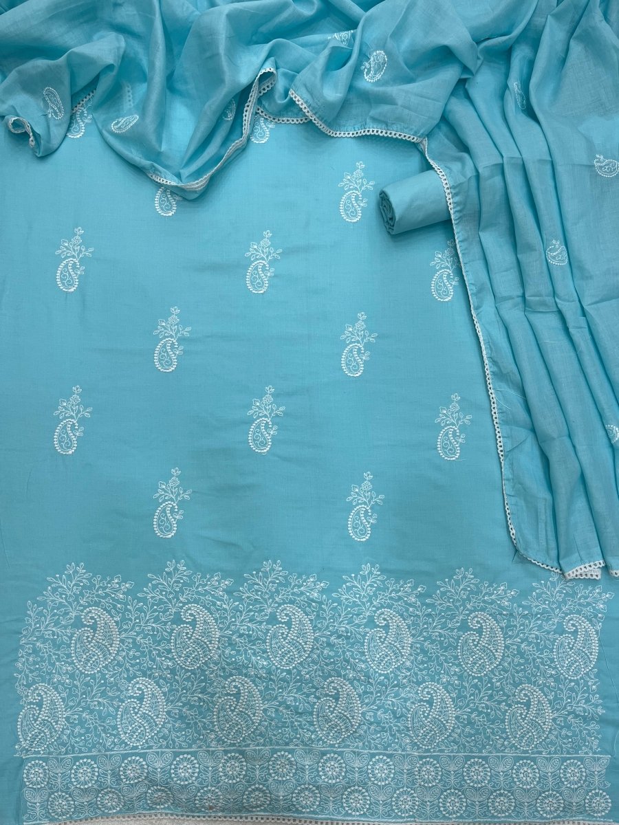 Cotton Chikankari Suit Set D6 (Blue) (Duplicate) - Yanchi