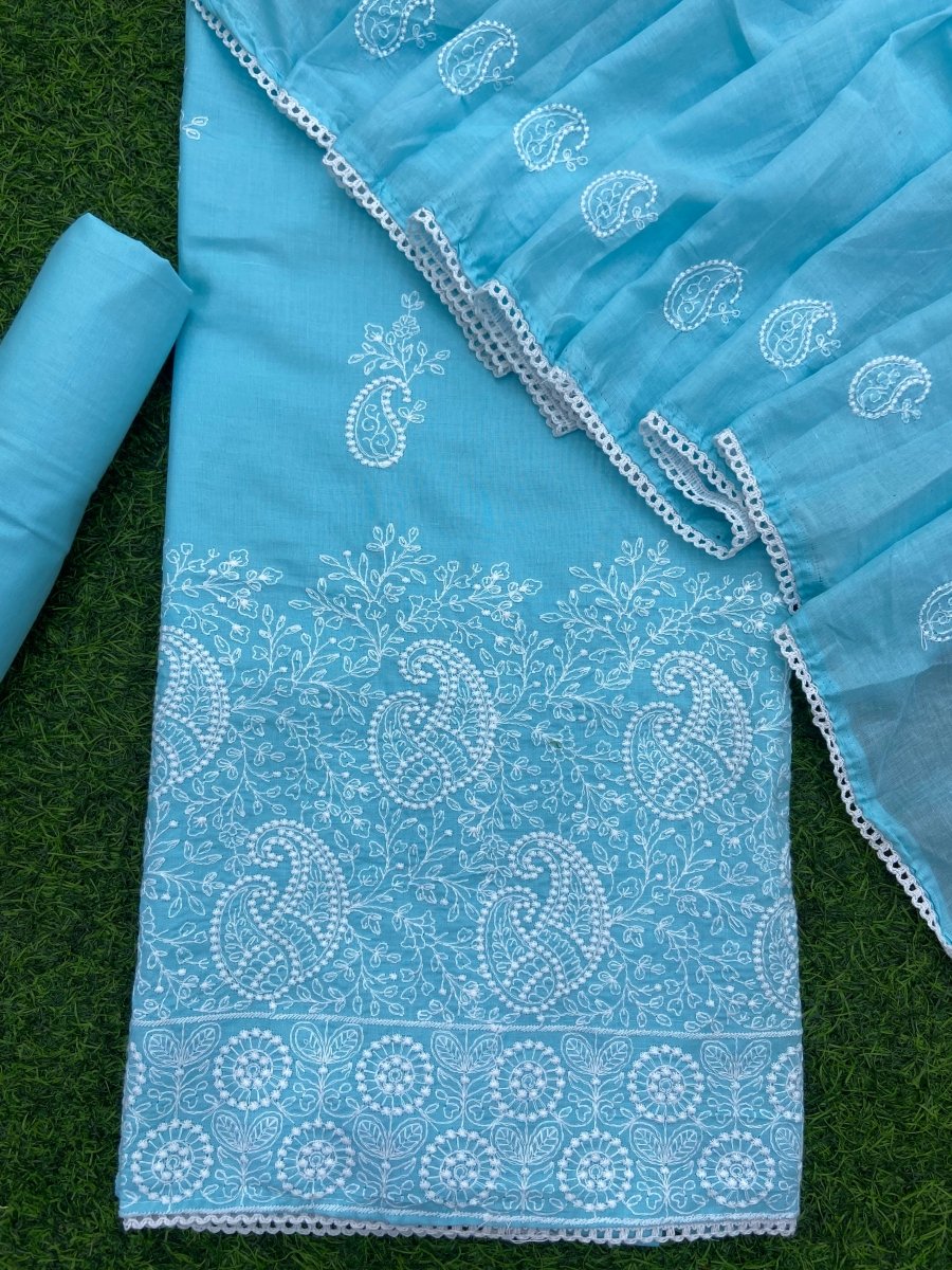 Cotton Chikankari Suit Set D6 (Blue) (Duplicate) - Yanchi