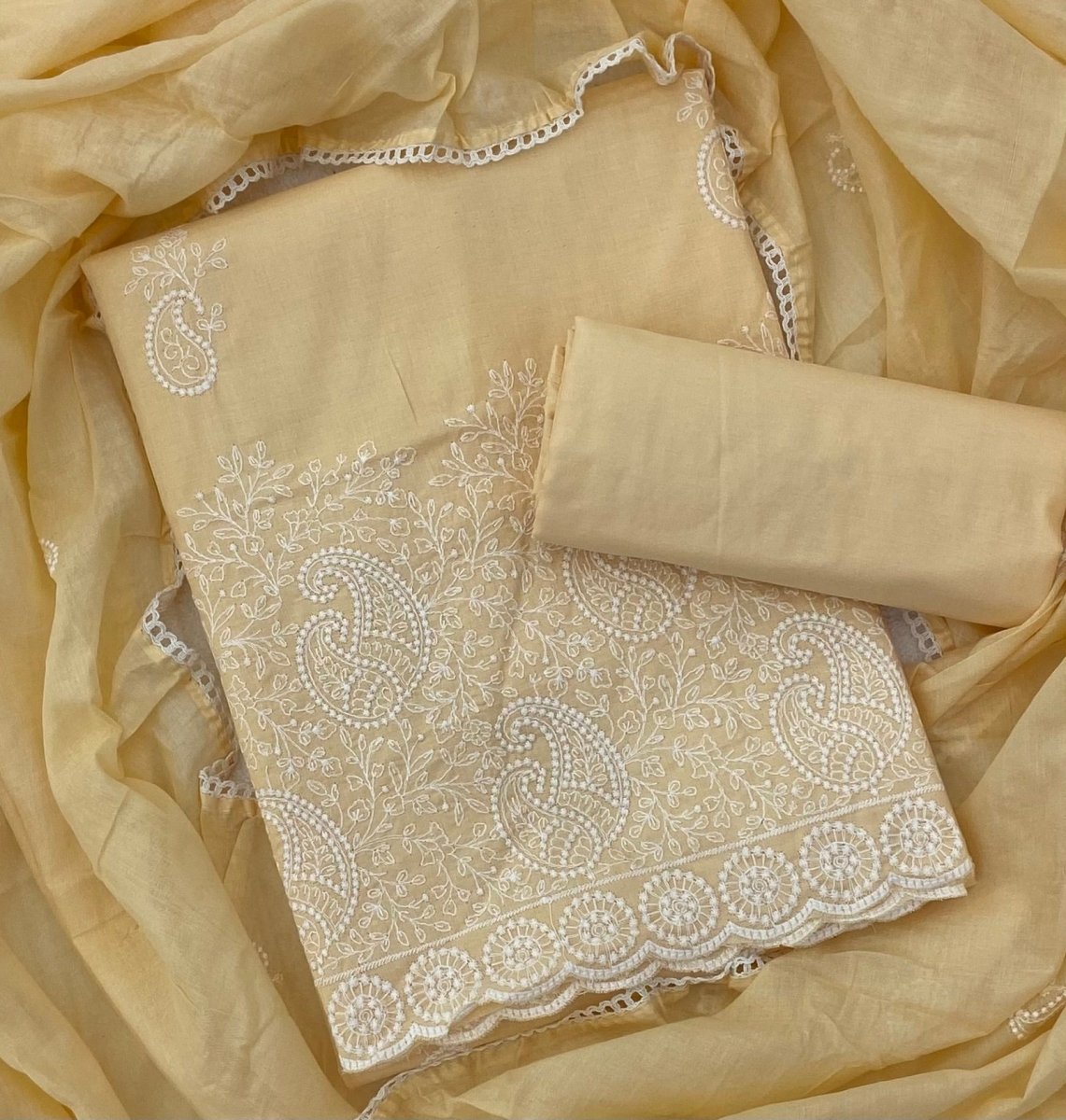 Cotton Chikankari Suit Set D6 (Butter Yellow) - Yanchi